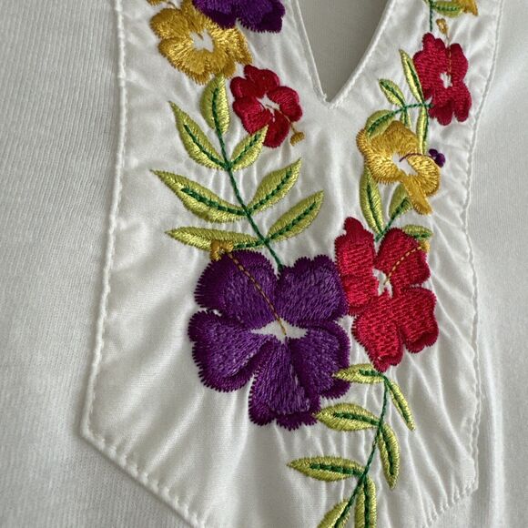 Bechamel Floral Embroidered Polo T-shirt White Top Short Sleeve Women’s Size 3X - Picture 7 of 11